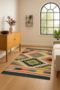 Vintage Wool Jute Kilim Rug, Handwoven, Wool and Jute Rug Handmade, Kilim Dhurrie Rug, Hallway kitchen Living Floor, Area Rug
