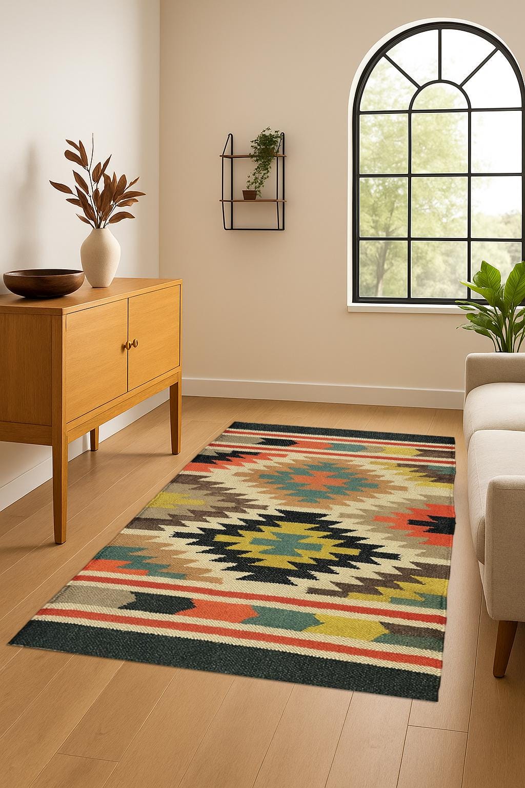 Vintage Wool Jute Kilim Rug, Handwoven, Wool and Jute Rug Handmade, Kilim Dhurrie Rug, Hallway kitchen Living Floor, Area Rug