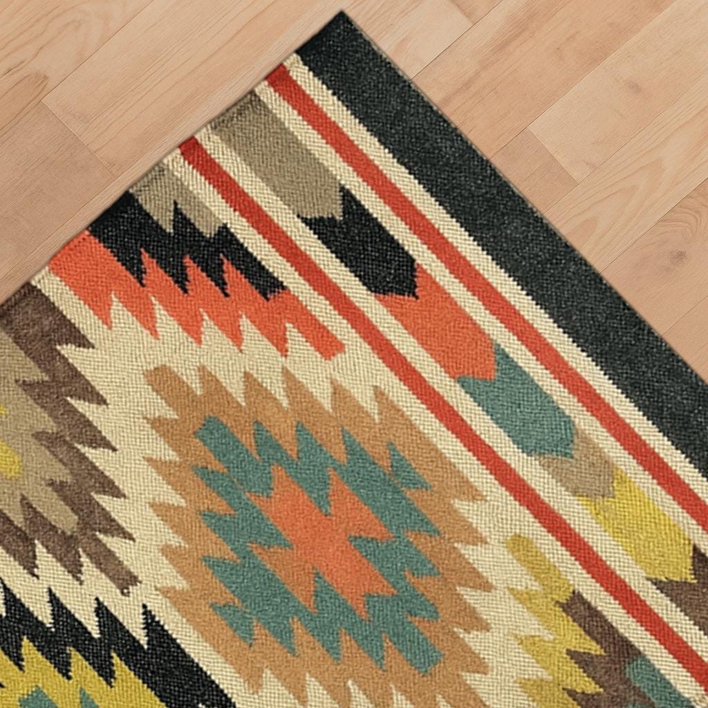 Vintage Wool Jute Kilim Rug, Handwoven, Wool and Jute Rug Handmade, Kilim Dhurrie Rug, Hallway kitchen Living Floor, Area Rug