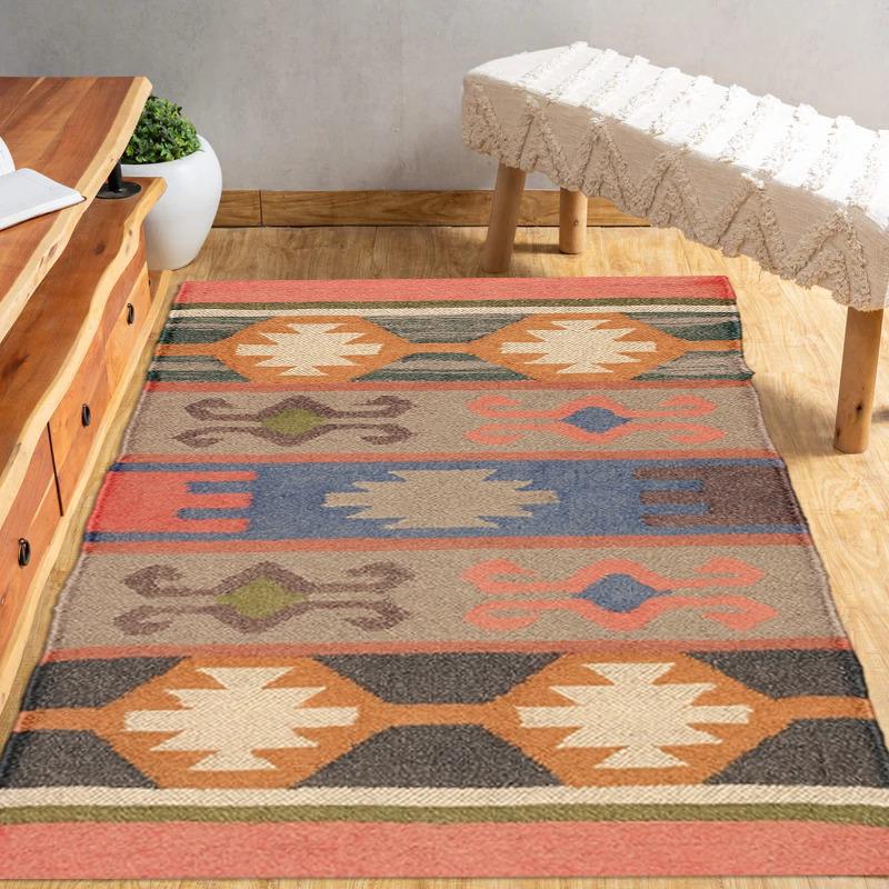 New Handmade rug, 5x8 6x9 , Wool Jute Rugs, Jute Carpet, Bohemian Killim, Doormat Indoor Outdoor,  Living Room Rugs, Navajo Decor