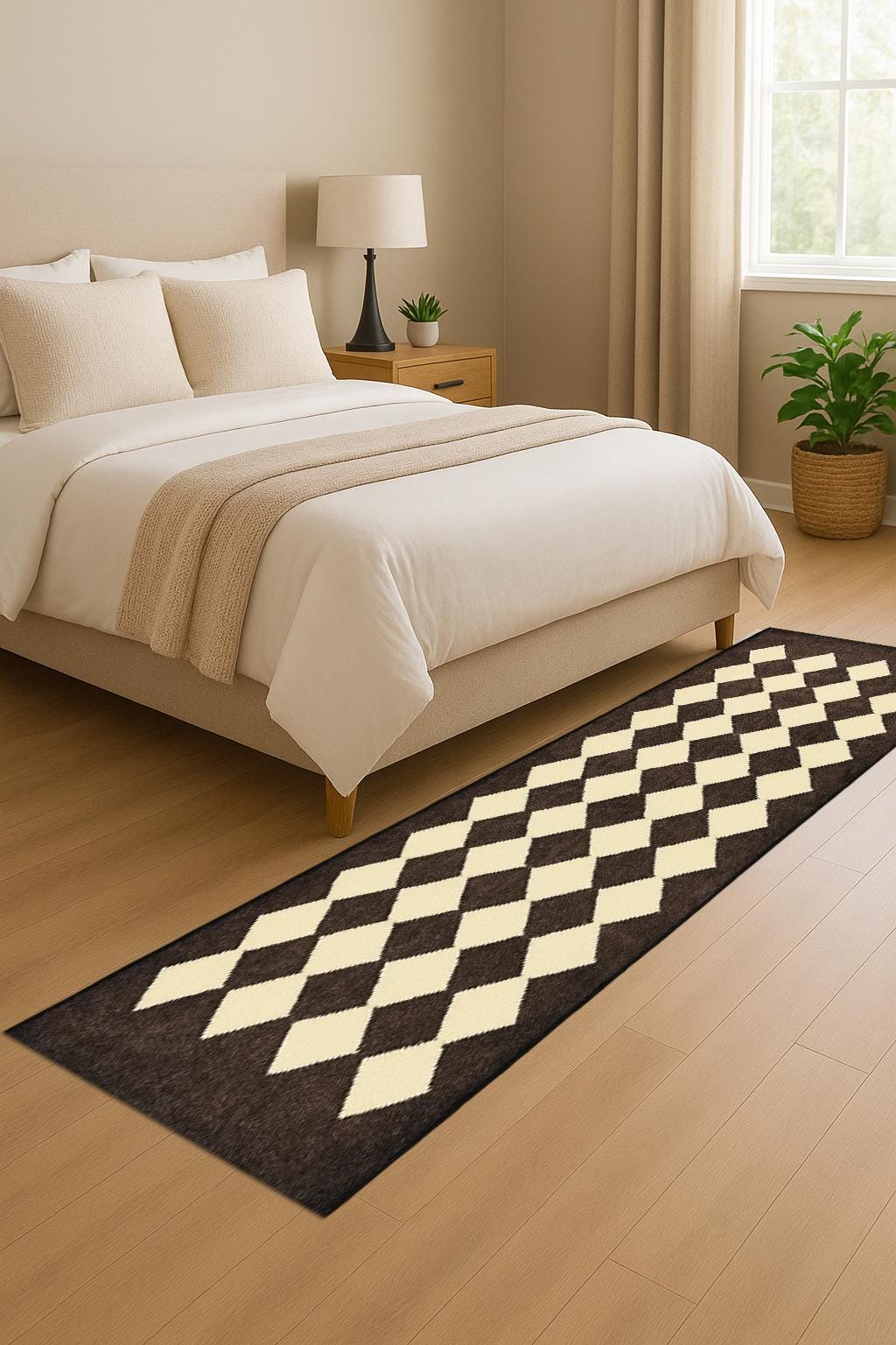 Checker Diamond Runner Rug | Long Hallway Carpet | Modern Geometric Rug | Stylish Entryway Runner | Custom Order