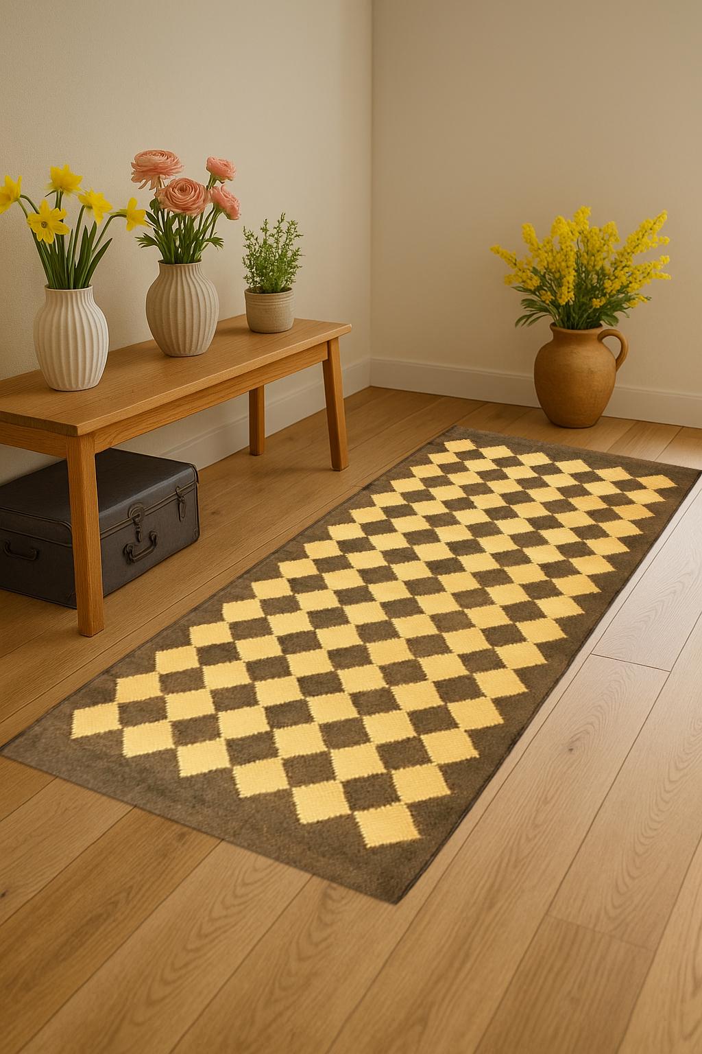 Geometric Red Runner Rug | Diamond Checkered Hallway Runner | Soft Long Carpet for Entryway | Modern Home Decor Rug