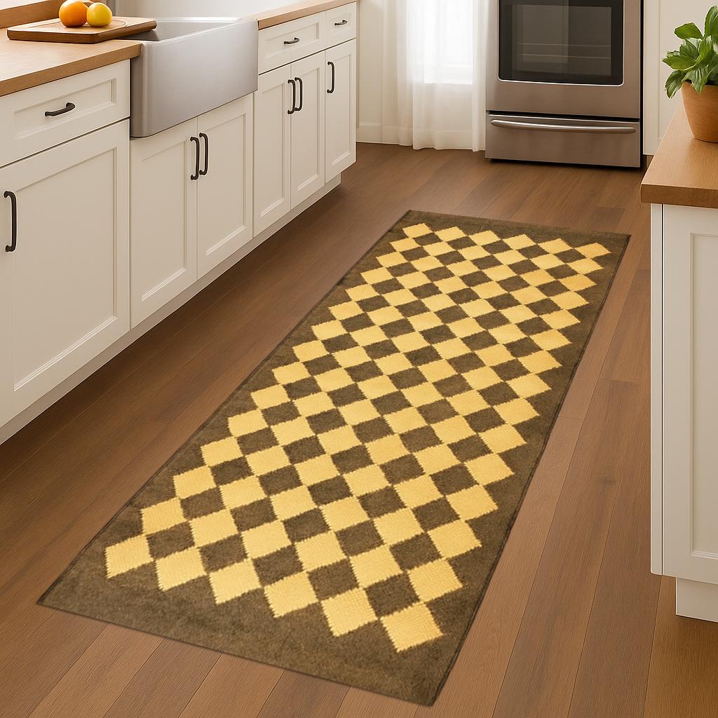 Geometric Red Runner Rug | Diamond Checkered Hallway Runner | Soft Long Carpet for Entryway | Modern Home Decor Rug