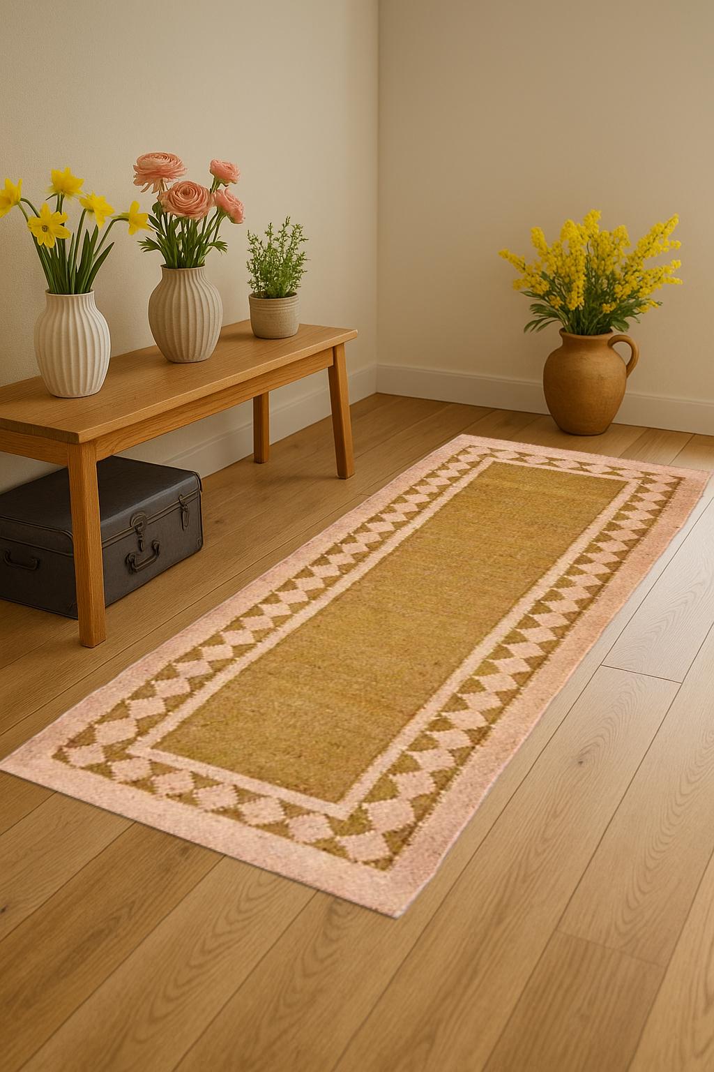 Neutral Wool Jute Runner Rug | Woven Hallway Carpet | Handcrafted Natural Fiber Runner | Modern Boho Decor Rug