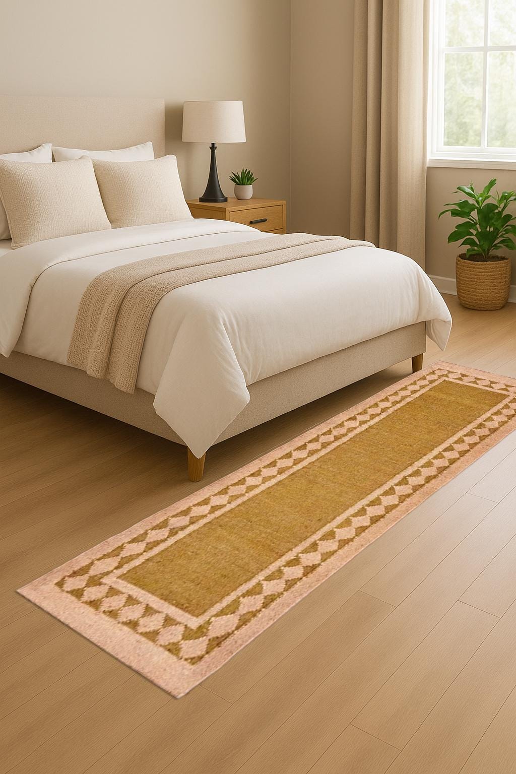 Neutral Wool Jute Runner Rug | Woven Hallway Carpet | Handcrafted Natural Fiber Runner | Modern Boho Decor Rug