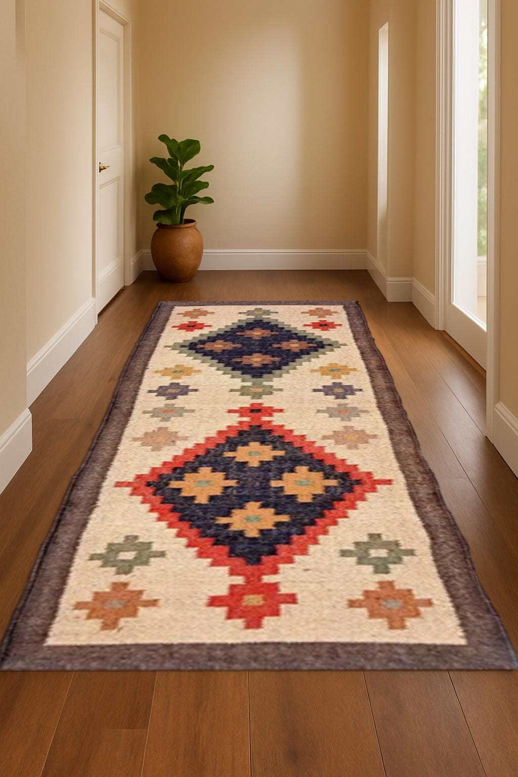 Handwoven Natural Jute Wool Runner | Entryway Hallway Rug | Rustic Boho Long Runner | Sustainable Handmade Rug