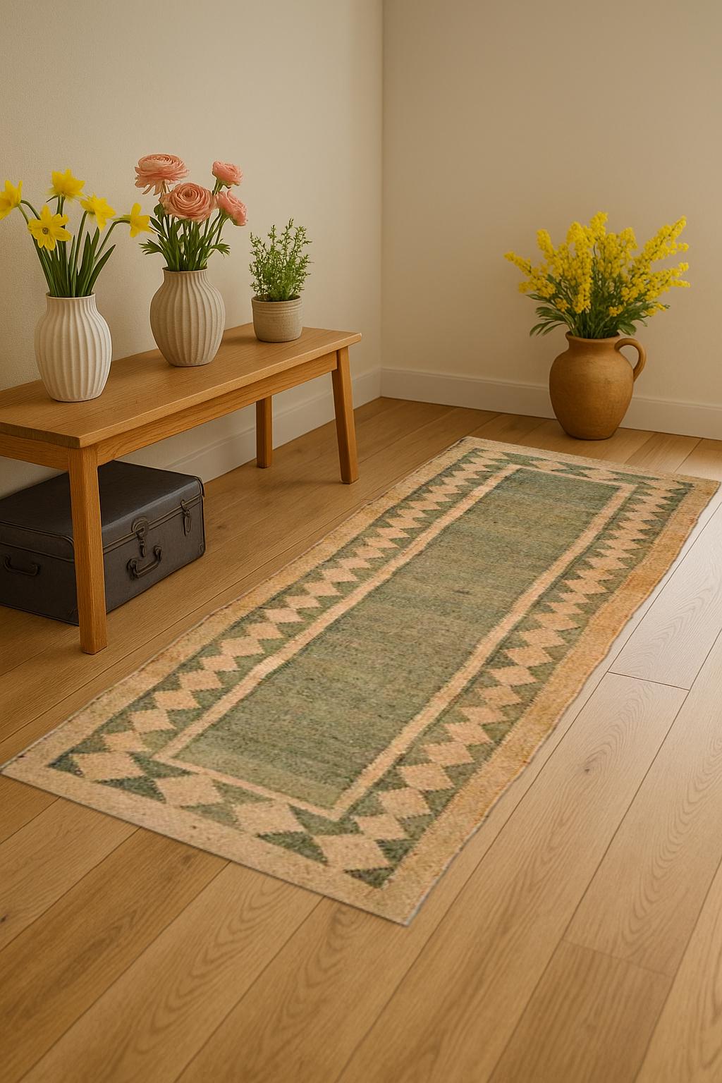 Handwoven Wool Jute Runner – Natural Boho Hallway Rug – Farmhouse Table Runner – Eco-Friendly Rustic Decor