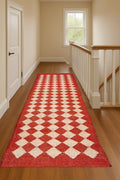 Red Geometric Hallway Runner Rug | Diamond Pattern Long Runner | Wool Jute Style Carpet | Boho Modern Entryway Rug | Custom Length