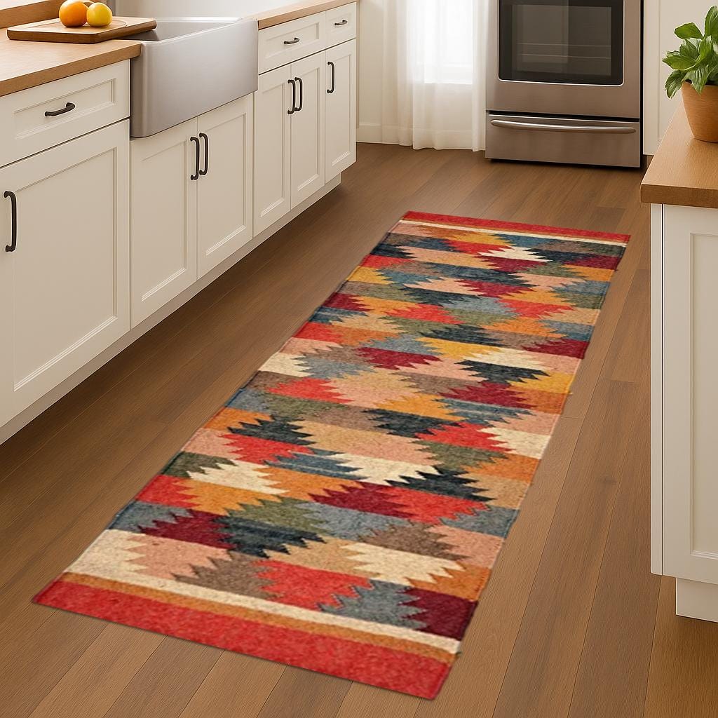 Handwoven Wool Jute Runner Rug | Natural Hallway Runner | Boho Farmhouse Long Rug | Eco-Friendly Entryway Carpet | Custom Size