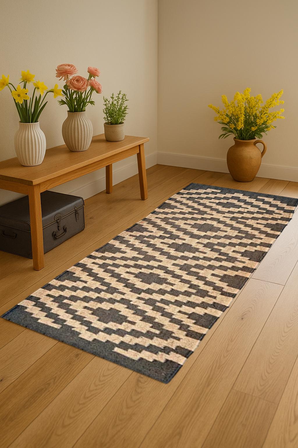 Handmade Wool Jute Runner Rug | Natural Hallway Runner | Farmhouse Boho Entryway Rug | Eco-Friendly Long Rug | Custom Size Runner