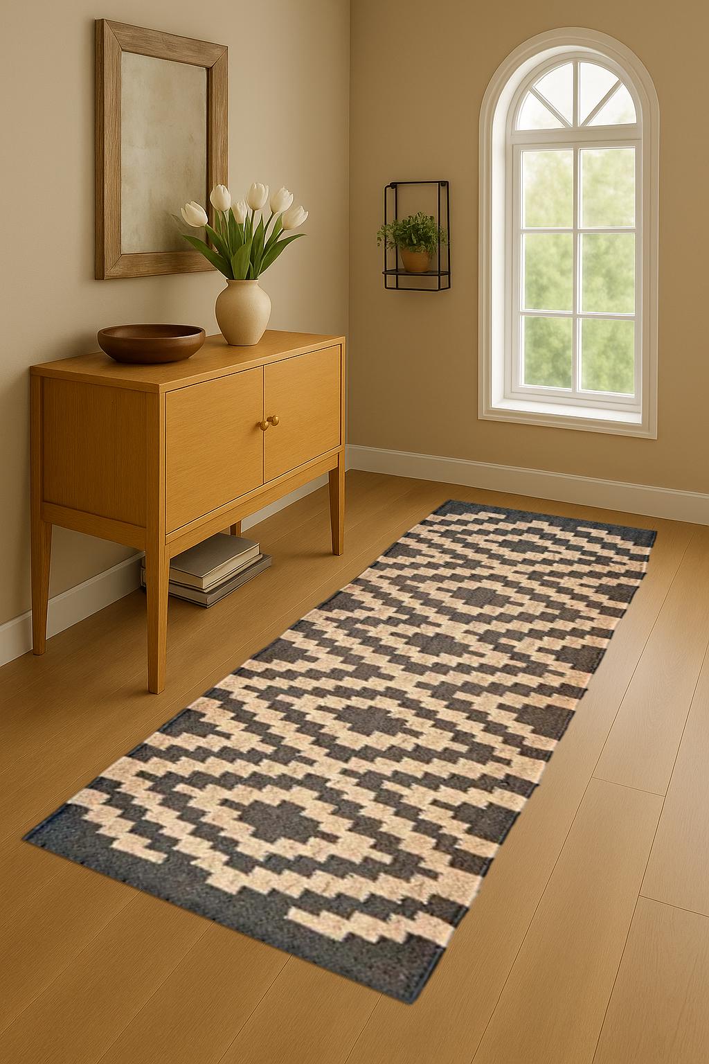 Handmade Wool Jute Runner Rug | Natural Hallway Runner | Farmhouse Boho Entryway Rug | Eco-Friendly Long Rug | Custom Size Runner