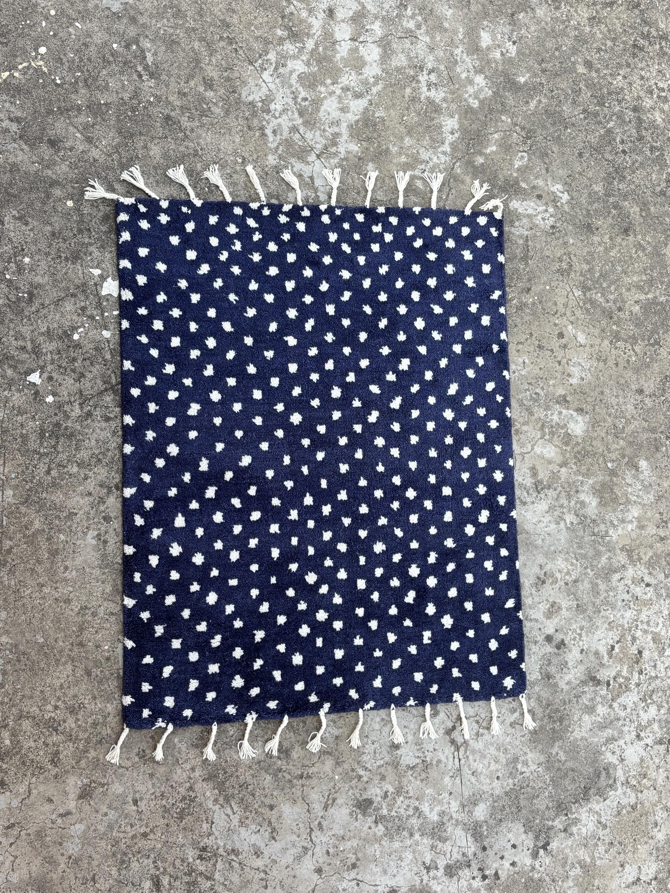 Navy Blue Beni Ourain Rug White Dots Moroccan Handmade Wool Berber Area Rug Custom Made Carpet Home Decor