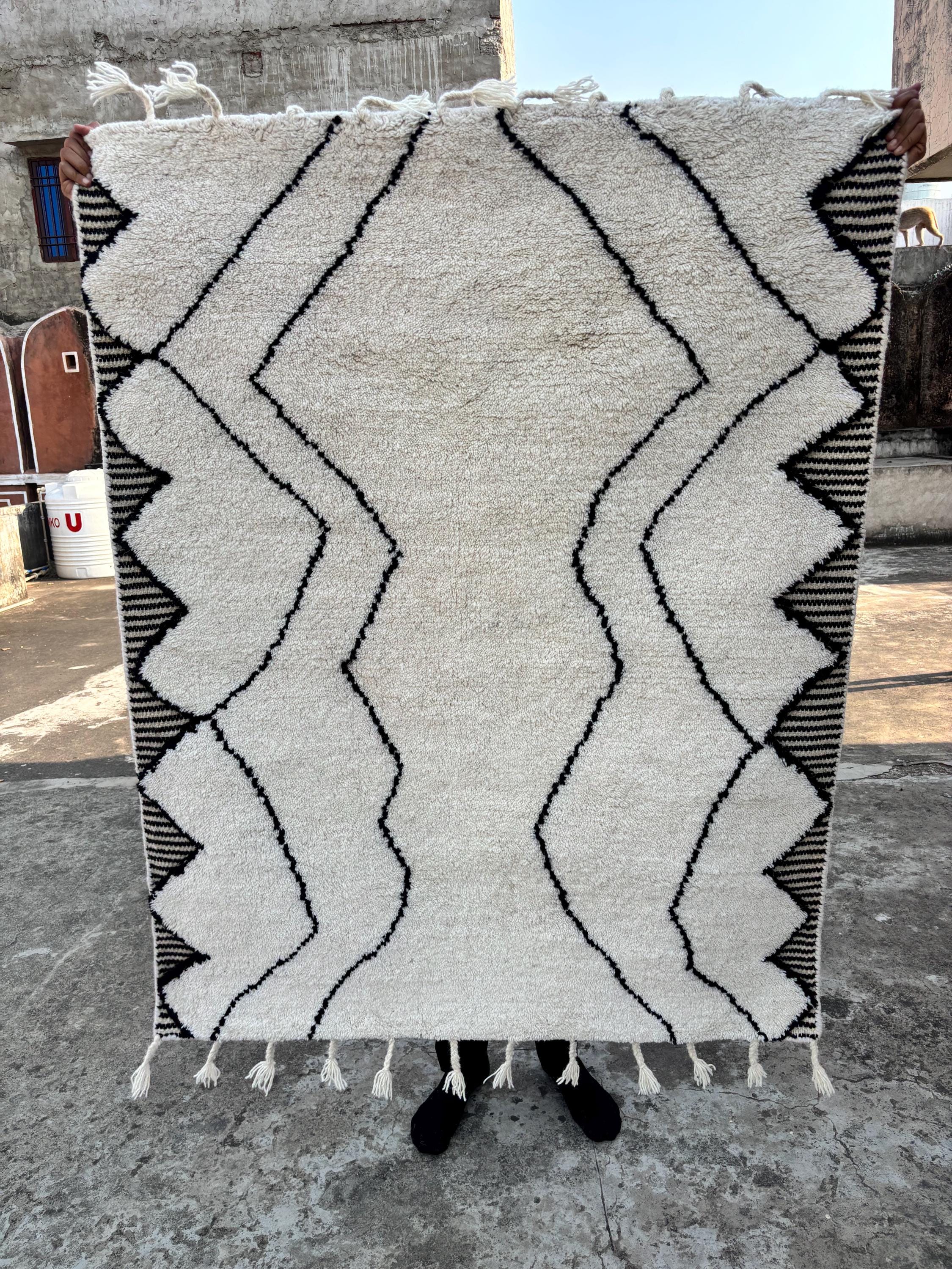 Moroccan Rug, Custom Size Beni Ourain Rug, Handmade Berber Carpet, White and black Wool Rug,  Luxury Moroccan Rug