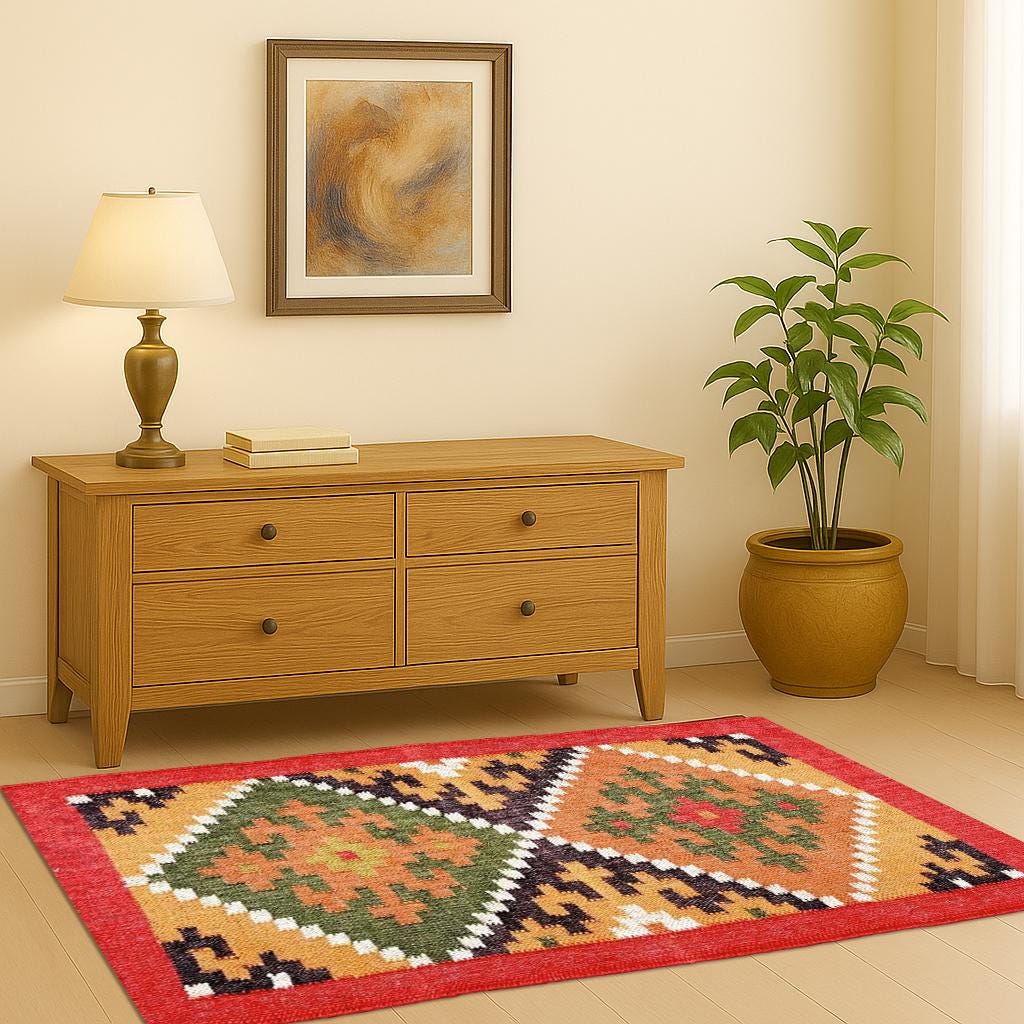 4 x 4 Ft - Jute\Wool Handwoven Kilim Rug, Handmade Vintage Area Rug for Eco-Friendly Home Decor All Costum Size