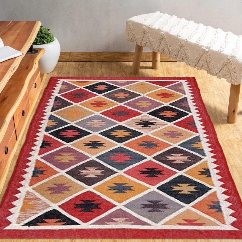 Jute Kilim Rug | Natural Boho Area Rug | Farmhouse & Modern Rustic Decor | Eco-Friendly Flatweave Carpet