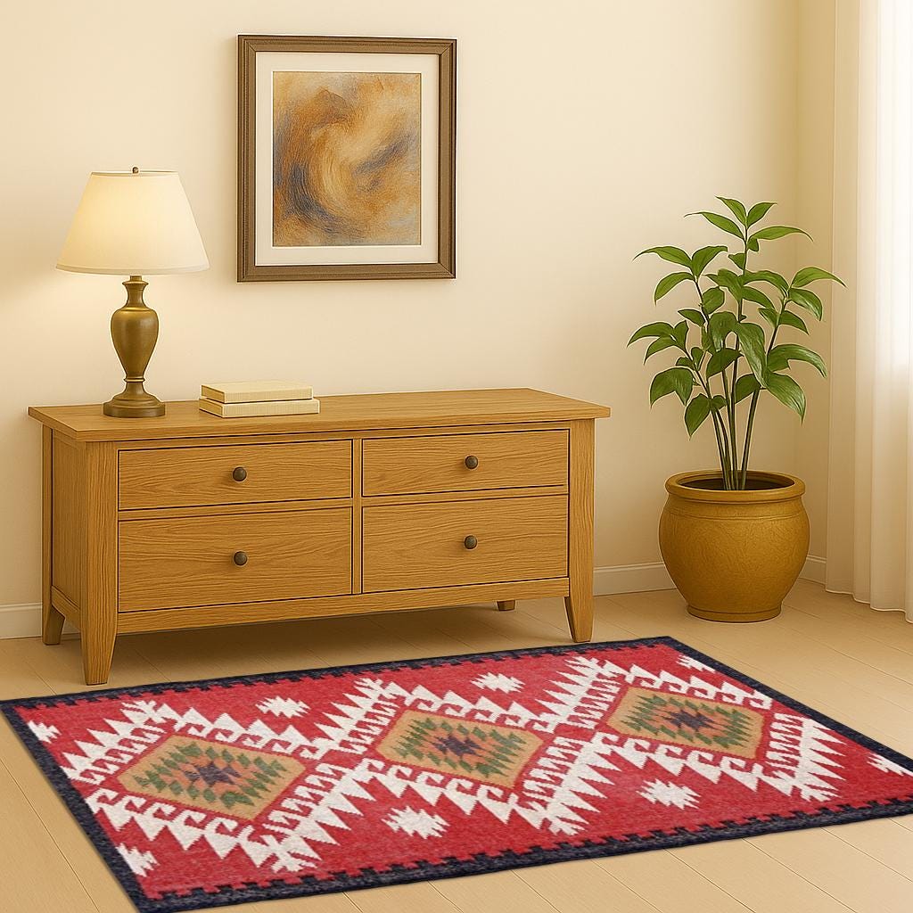 Large Kilim Rug, Handwoven, Wool and Jute Rug Handmade, Kilim Dhurrie Rug, Motifs, Oriental, Traditional Indian