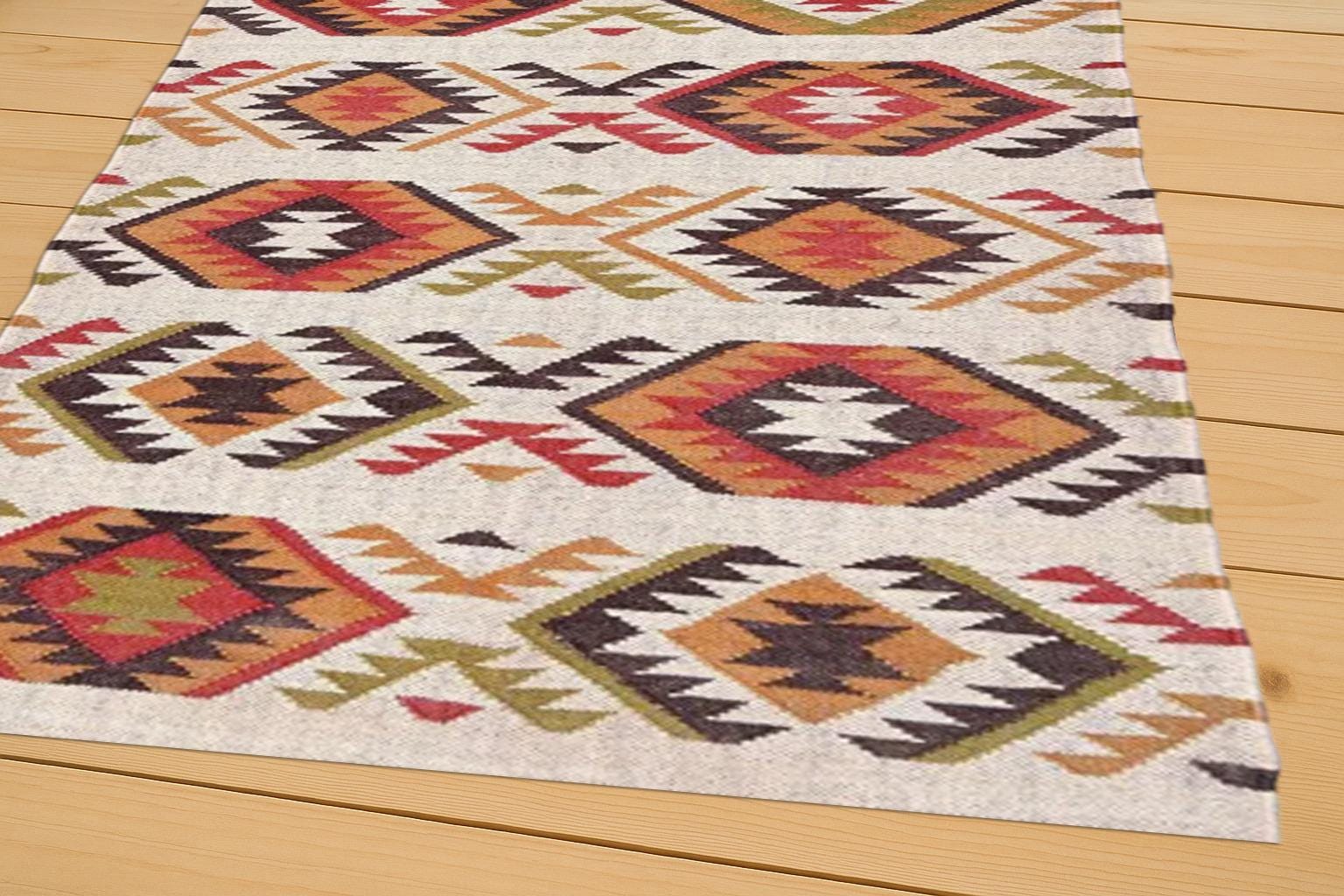 Large Kilim Rug, Handwoven, Kilim Dhurrie Rug, Motifs, Oriental, Handmade Wool Jute Kilim Rug