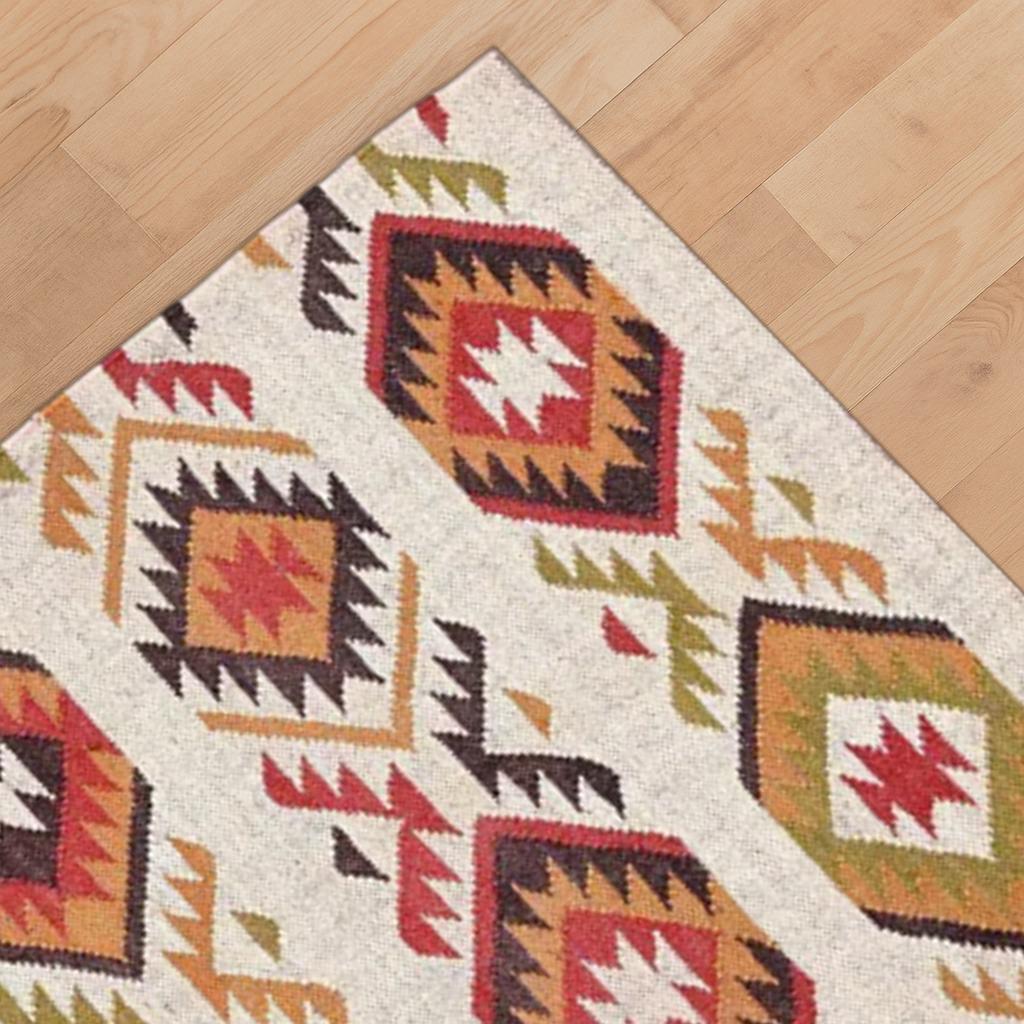 Large Kilim Rug, Handwoven, Kilim Dhurrie Rug, Motifs, Oriental, Handmade Wool Jute Kilim Rug
