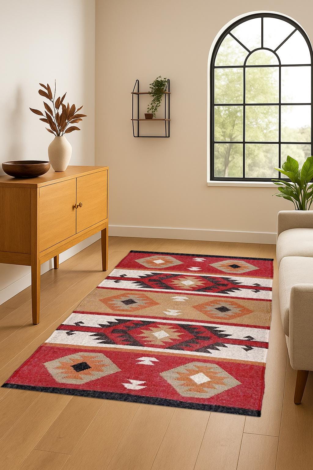 Vintage-Style Jute Kilim Rug – Tribal Geometric Woven Decor