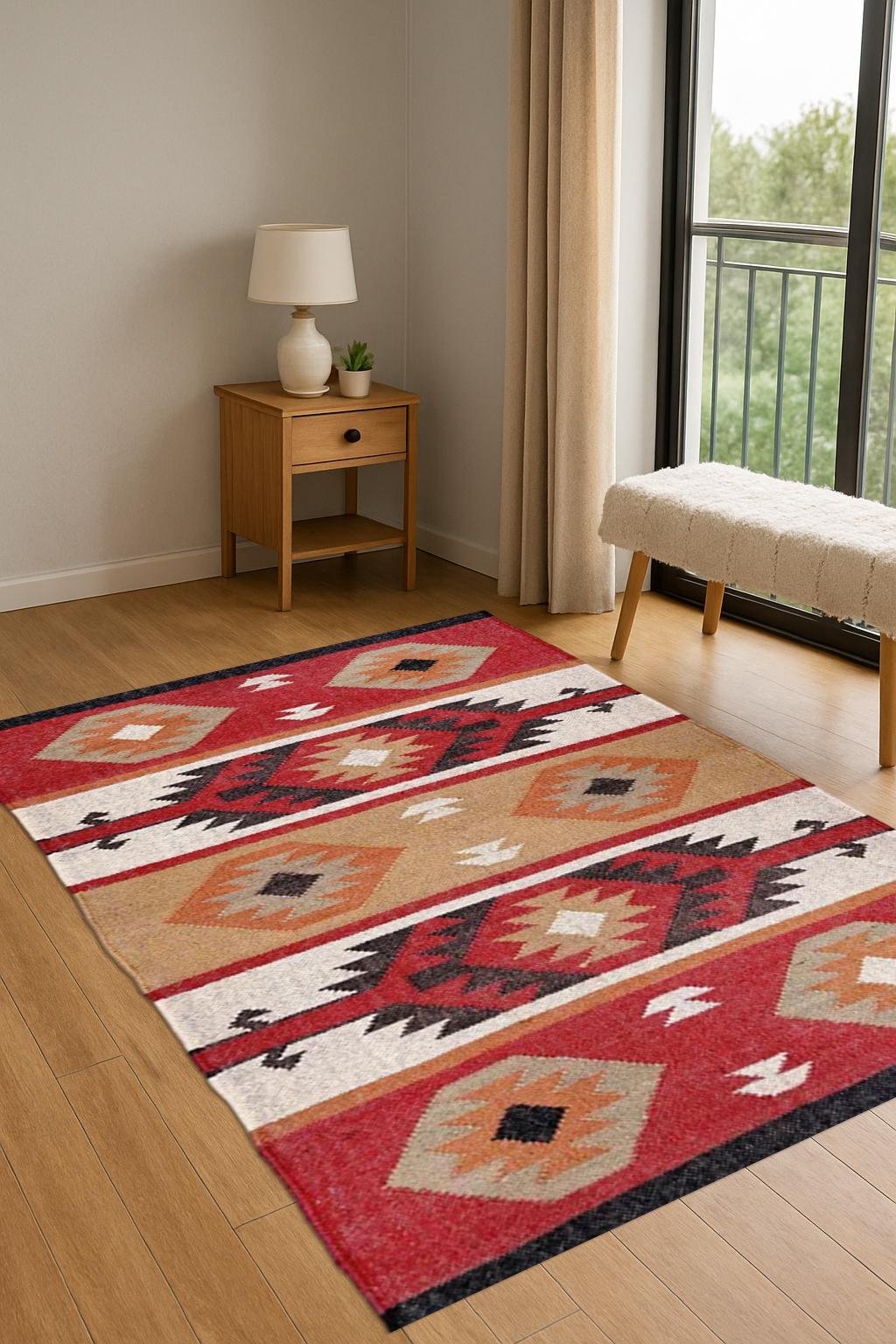 Vintage-Style Jute Kilim Rug – Tribal Geometric Woven Decor