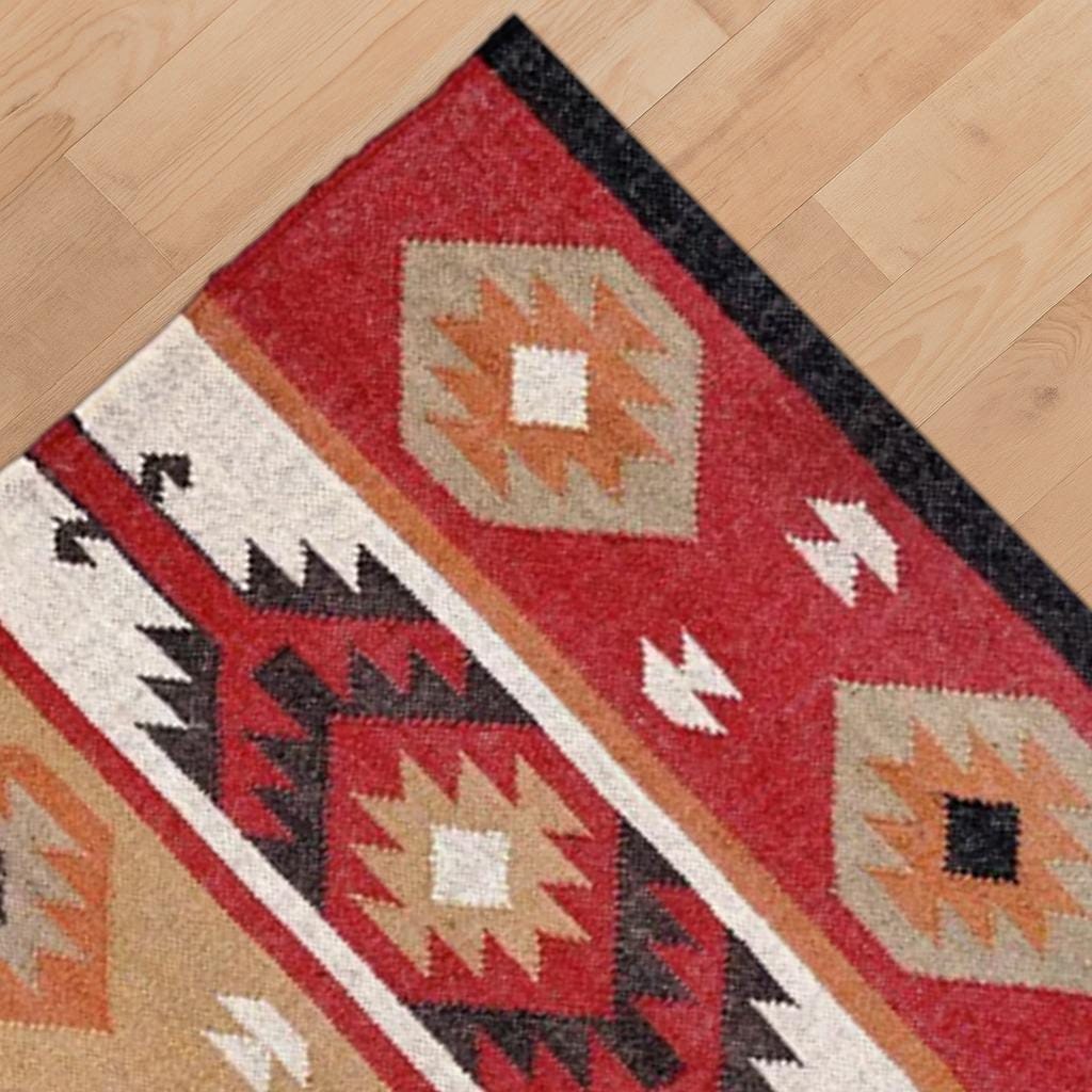 Vintage-Style Jute Kilim Rug – Tribal Geometric Woven Decor