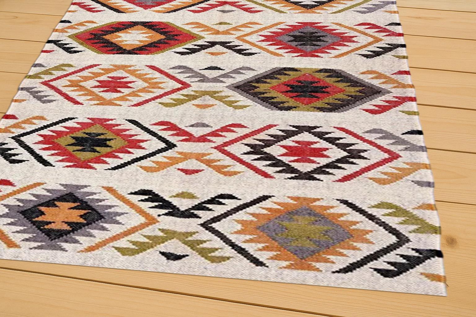 Turkish Kilim Flatweave Rug – Authentic Vintage Decor Piece | Bohemian Wool Carpet | Traditional Indian Jute Area Rug | Custom Size Area Rug