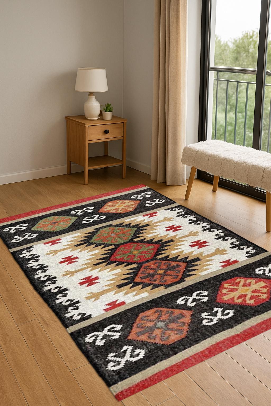 Vintage Wool Jute Kilim Rug | Turkish Kilim Rug | Jute Home Accessories | Farmhouse Rug | Boho Patterned Rug | Modern Kilim Rug