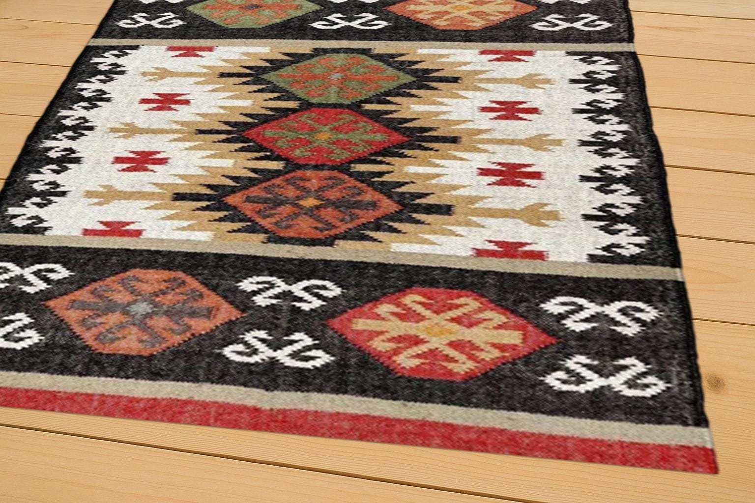 Vintage Wool Jute Kilim Rug | Turkish Kilim Rug | Jute Home Accessories | Farmhouse Rug | Boho Patterned Rug | Modern Kilim Rug