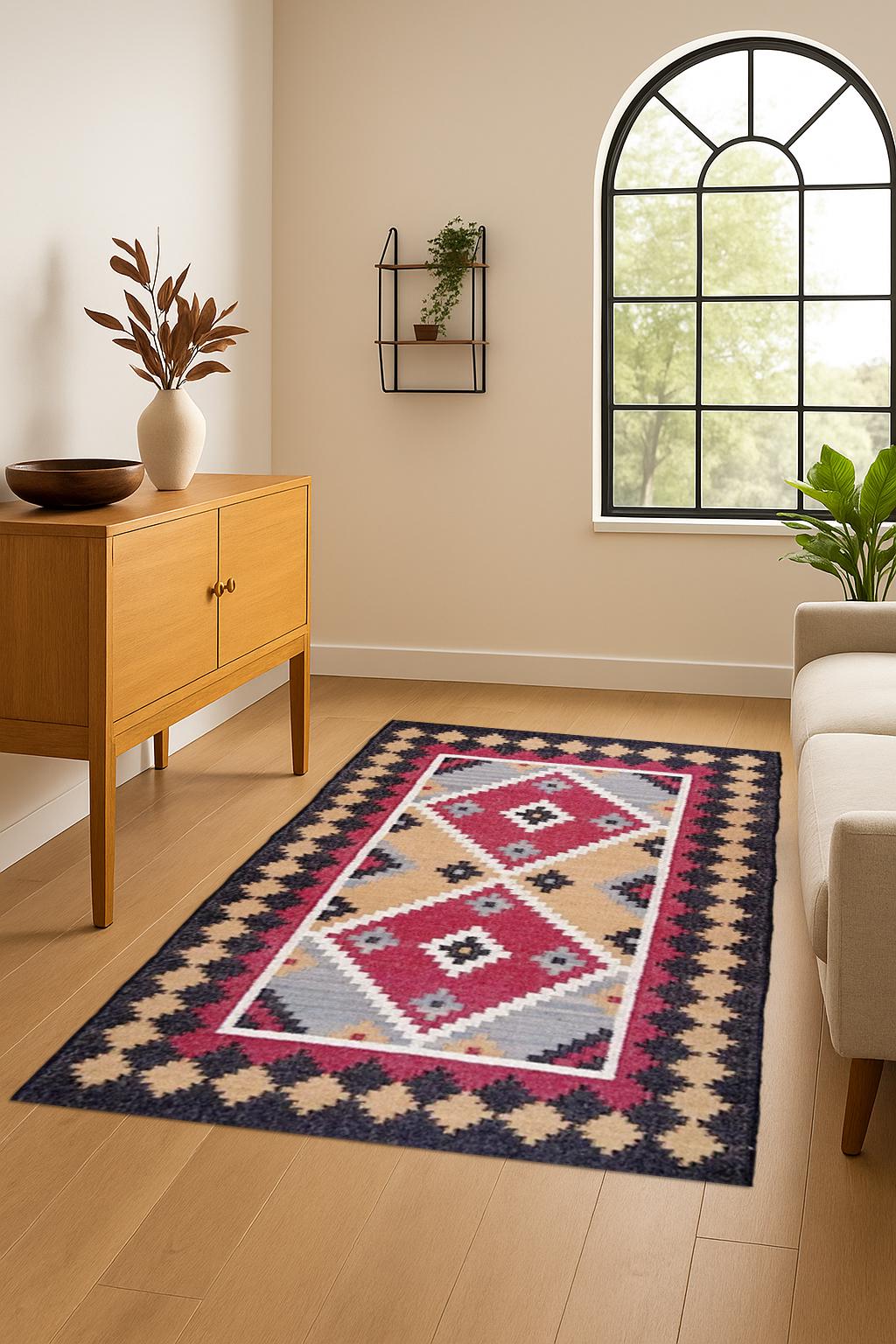 Artisanal Handwoven Jute Kilim Rug | Bohemian Natural Decor  | Durable Handwoven Area Rug | Natural Decor Carpet | Eco-Friendly Jute Rug