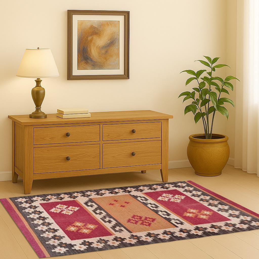 Handwoven Hemp Jute Rug – Multicolor Flatweave Dhurrie Carpet | Bohemain Indian Jute Rug | Living Room Rug | Southwestern Rug