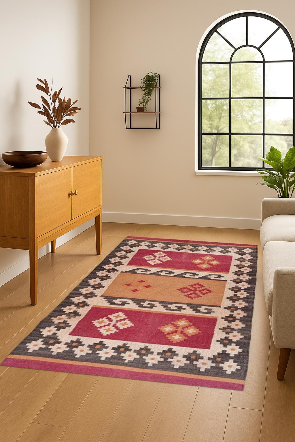 Handwoven Hemp Jute Rug – Multicolor Flatweave Dhurrie Carpet | Bohemain Indian Jute Rug | Living Room Rug | Southwestern Rug