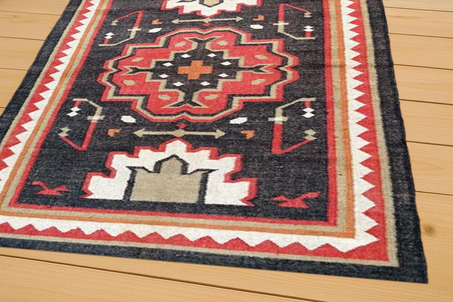 Handwoven Hemp Dhurrie Rug for Living Room | Jute Braided Rug | Vintage Kilim Rug | Indian Jute Rug | Traditional Indian Jute Area Rug