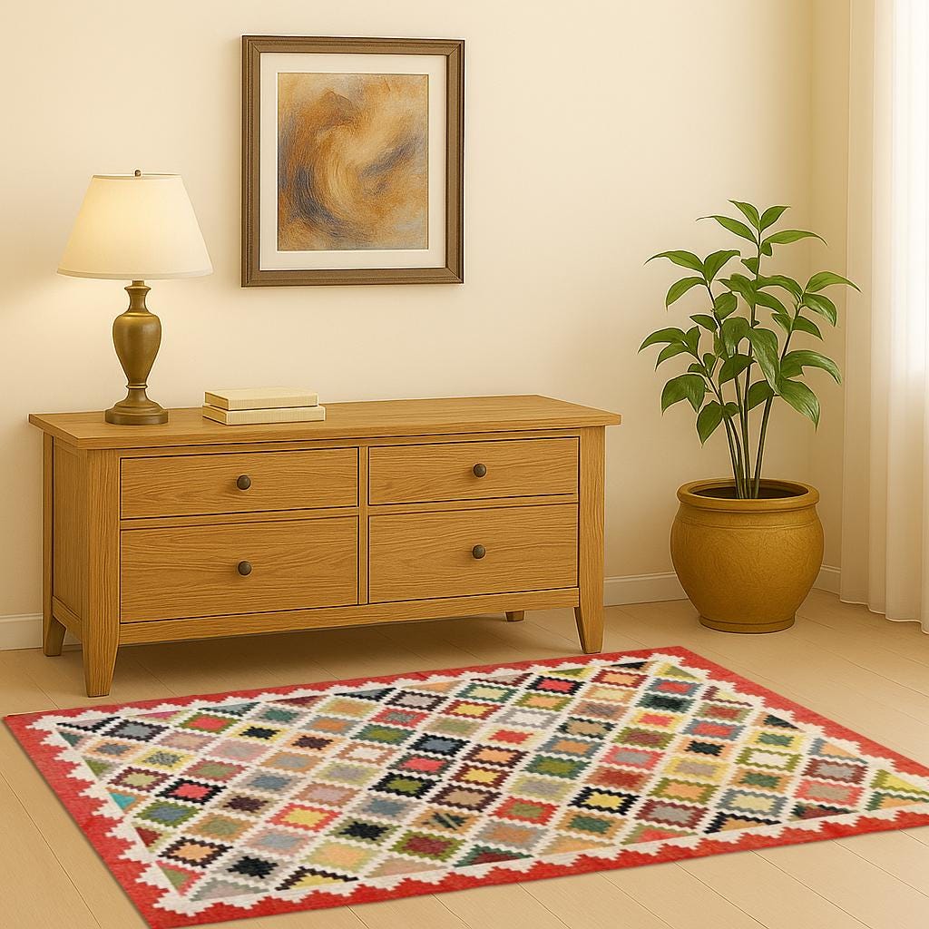 Boho Multicolor Jute Kilim Rug | Artisan Flatweave | Eco Natural Fiber Carpet | Flatweave Jute Rug | Natural Woven Rug | Farmhouse Jute Rug