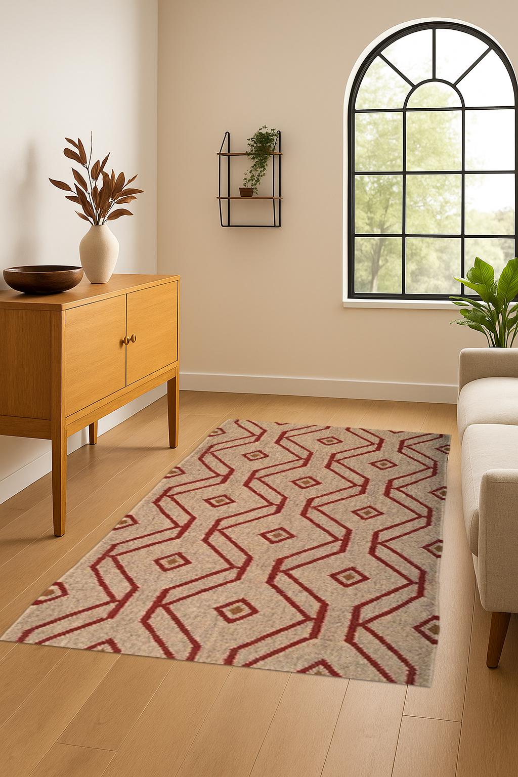 Handcrafted Jute Wool Kilim Rug | Reversible Flatweave Rug | Multicolor Bohemian Floor Rug | Festive Home Rug | Housewarming Rug