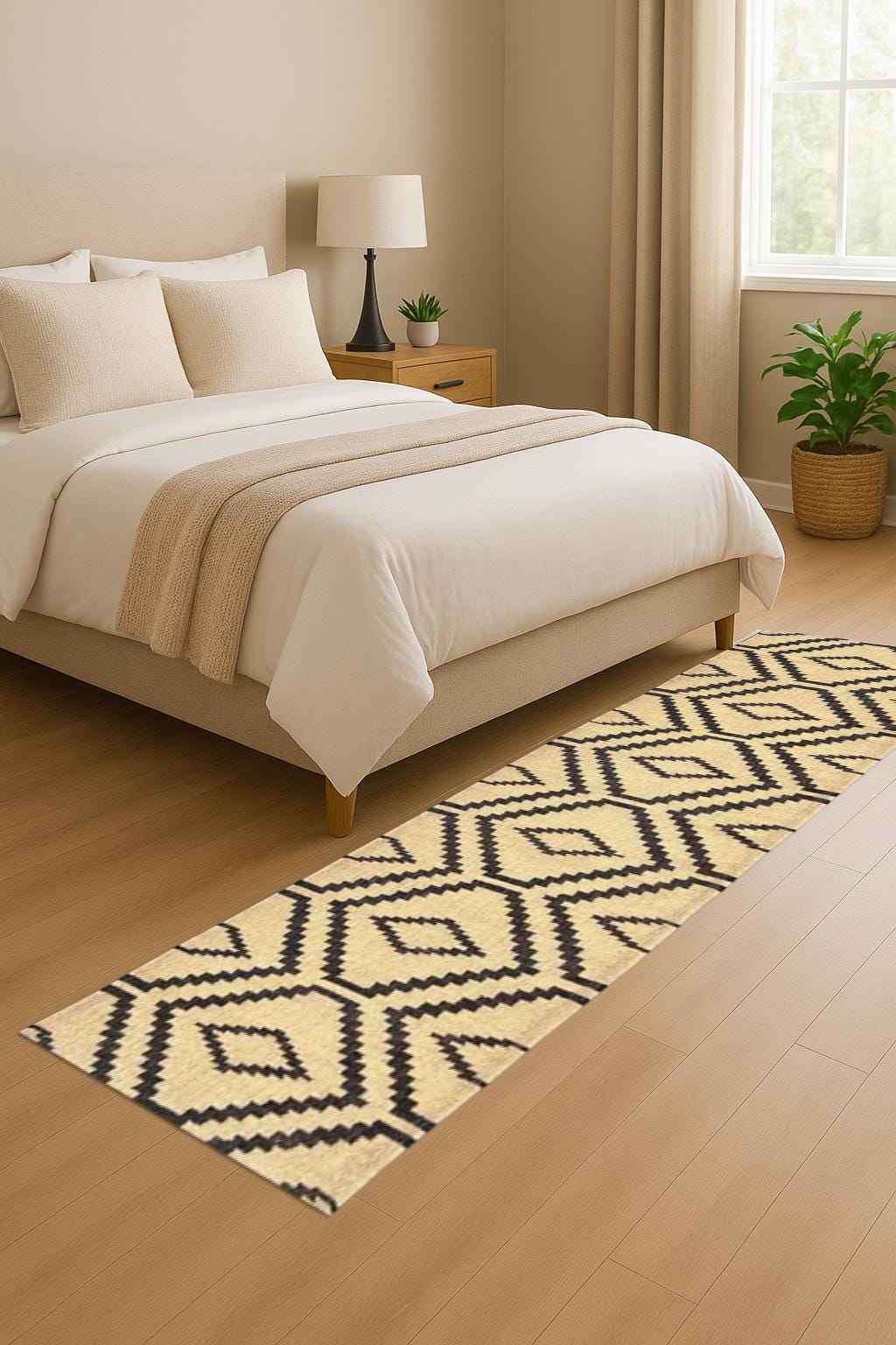 Boho Jute Kilim Area Rug/Runner – Handmade Tribal Pattern Carpet
