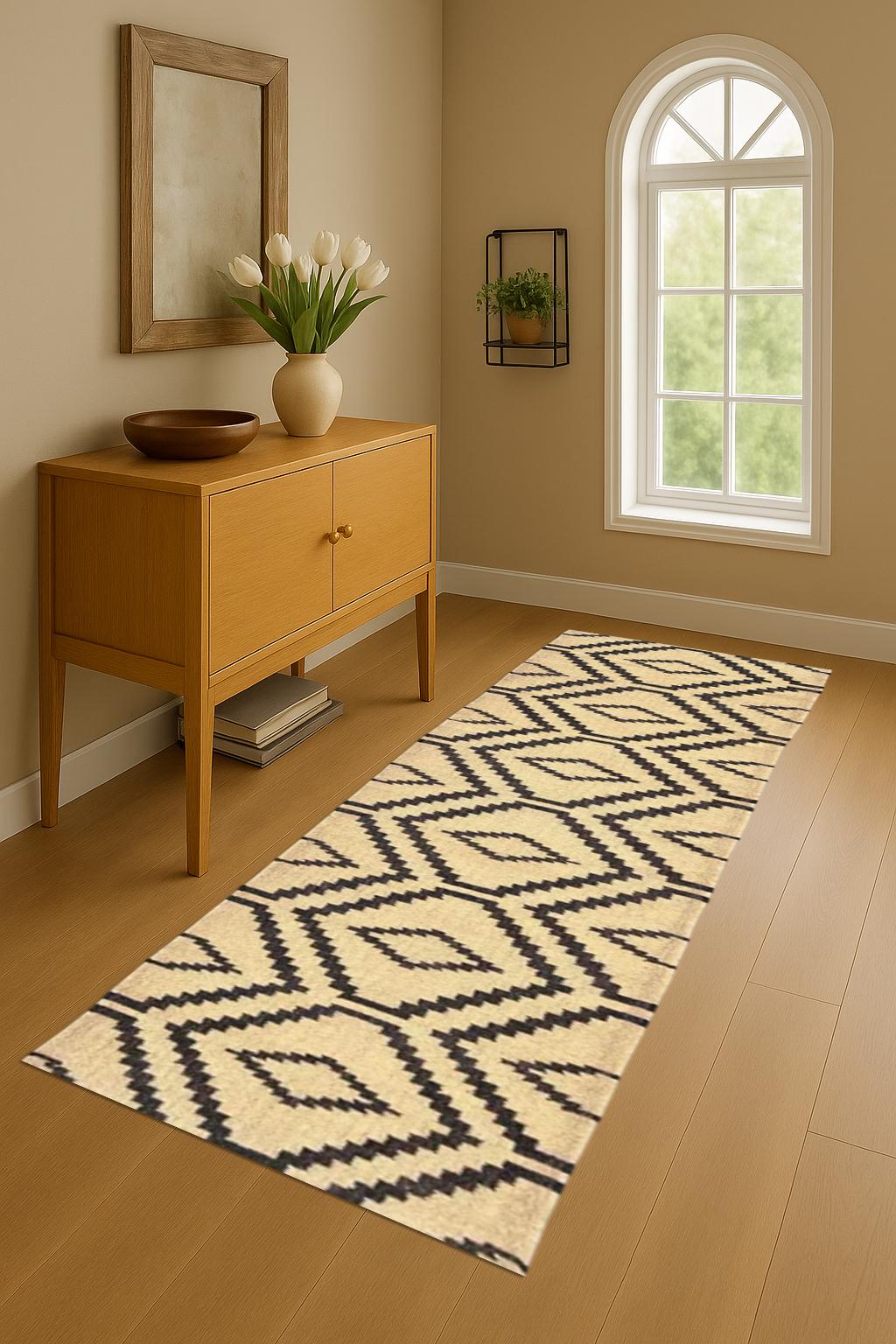 Boho Jute Kilim Area Rug/Runner – Handmade Tribal Pattern Carpet
