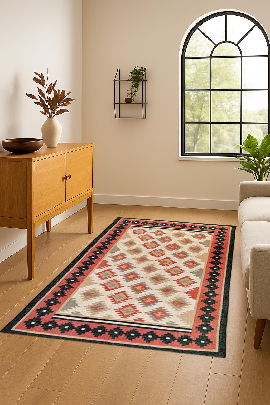 Flatweave Jute & Wool Kilim Dhurrie Rug | Antique Rug | Modern Boho Living Room Rug | Christmas Decor | Bedroom Floor Carpet