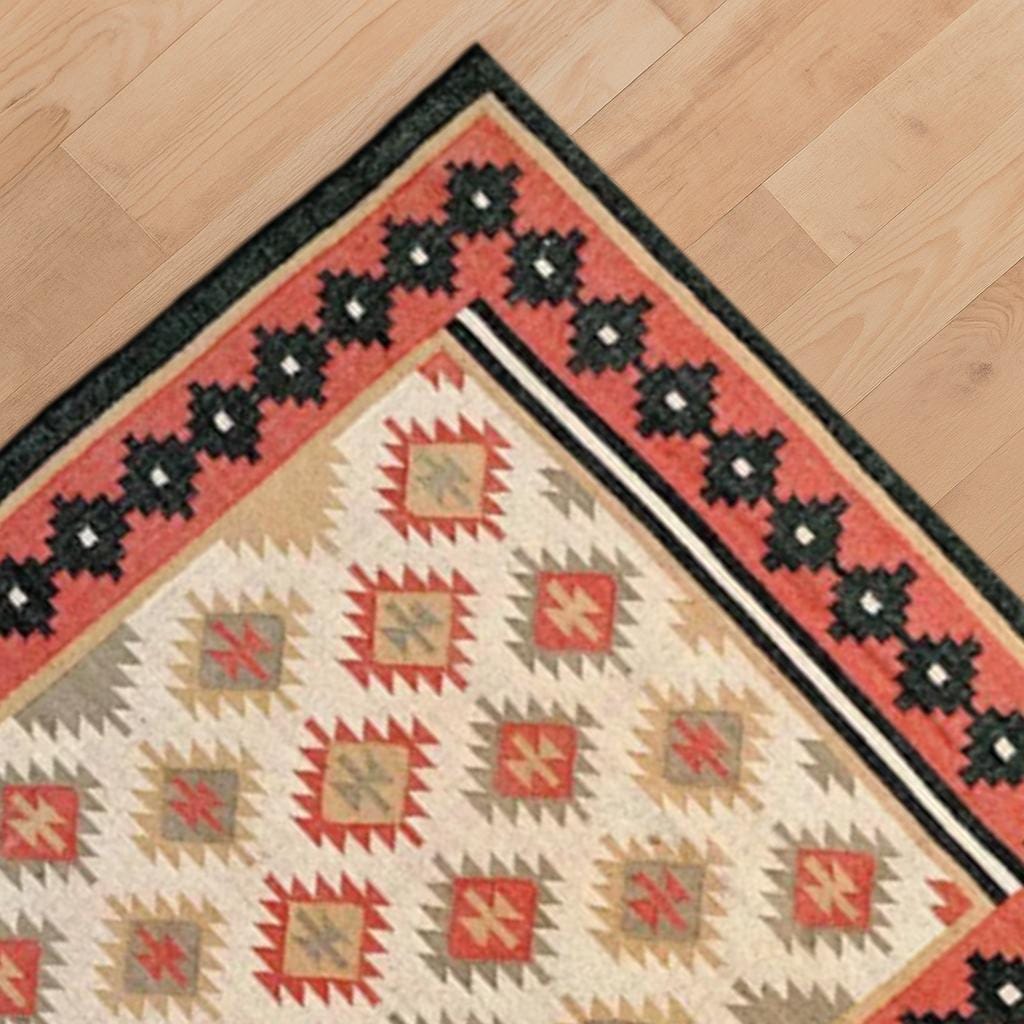 Flatweave Jute & Wool Kilim Dhurrie Rug | Antique Rug | Modern Boho Living Room Rug | Christmas Decor | Bedroom Floor Carpet