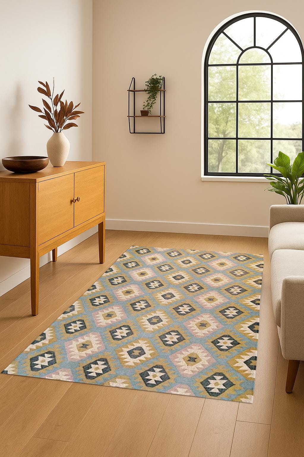 Traditional Kilim Rug for Bedroom | Geometric Design Rug | Colorful Kilim Dhurrie Rug | Kilim Rug for Bedroom | Kitchen | Living Area