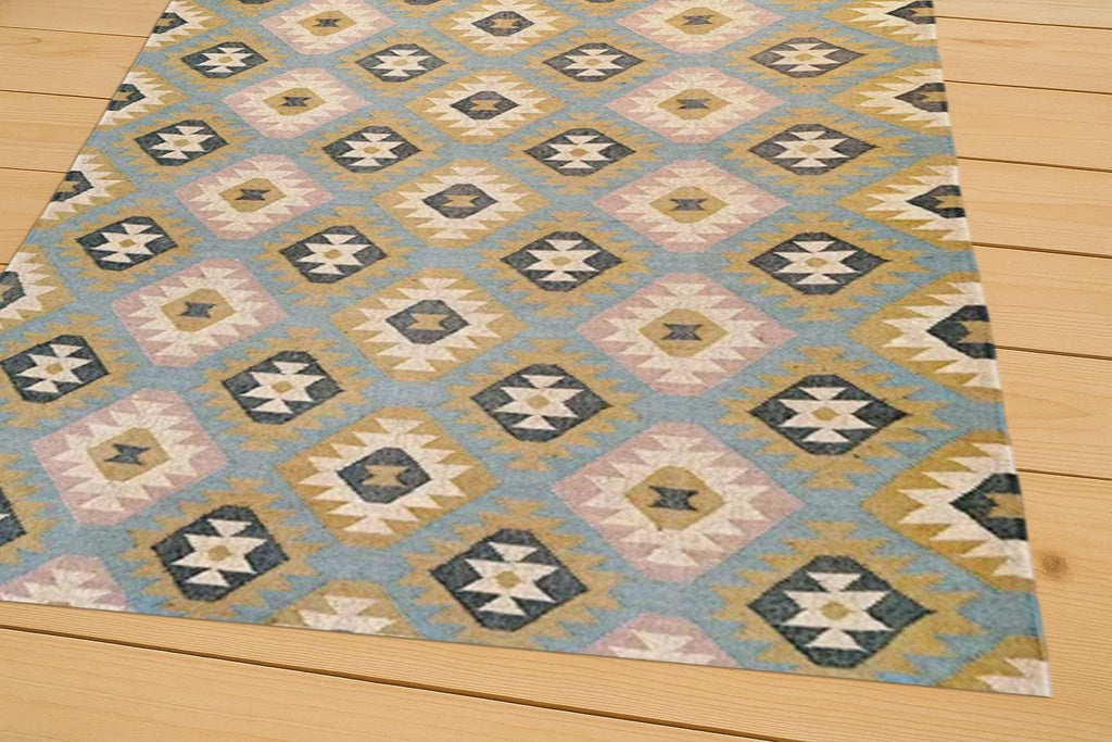 Traditional Kilim Rug for Bedroom | Geometric Design Rug | Colorful Kilim Dhurrie Rug | Kilim Rug for Bedroom | Kitchen | Living Area