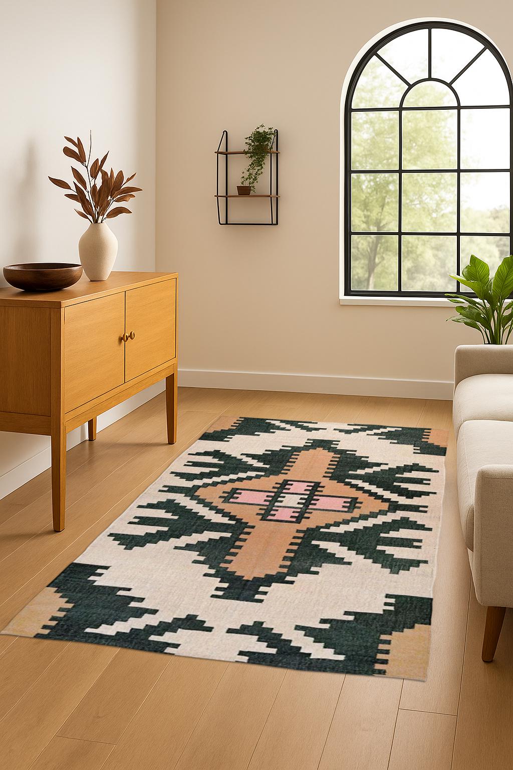 Handwoven Jute Kilim Rug – Natural Boho Area Rug for Living Room or Bedroom