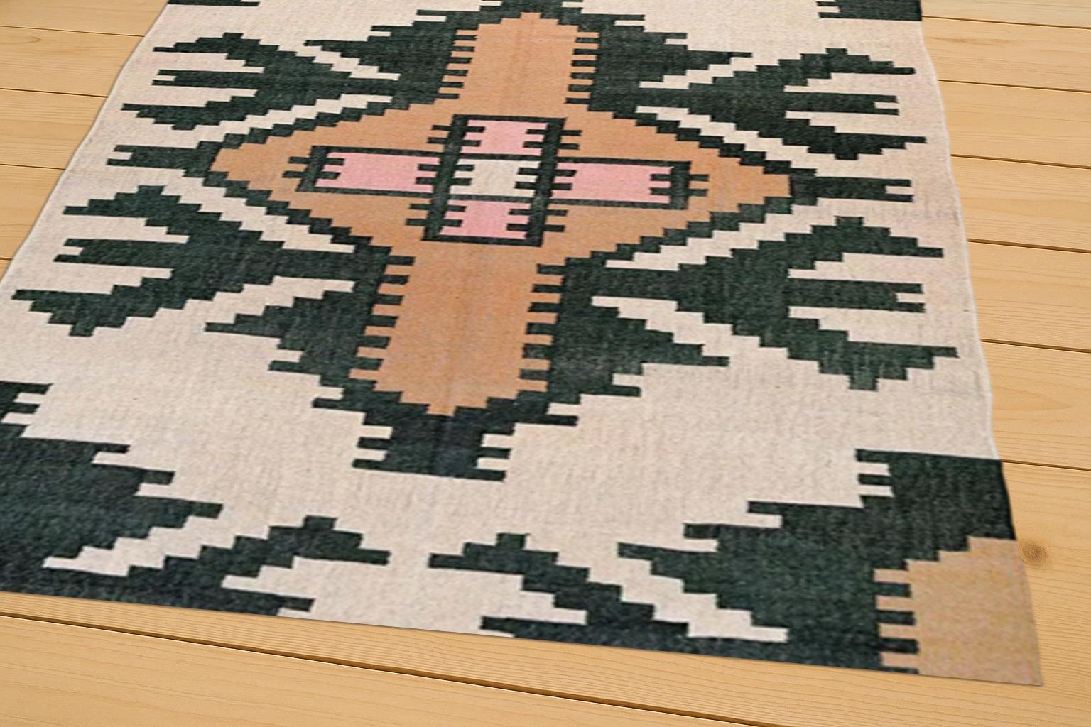 Handwoven Jute Kilim Rug – Natural Boho Area Rug for Living Room or Bedroom
