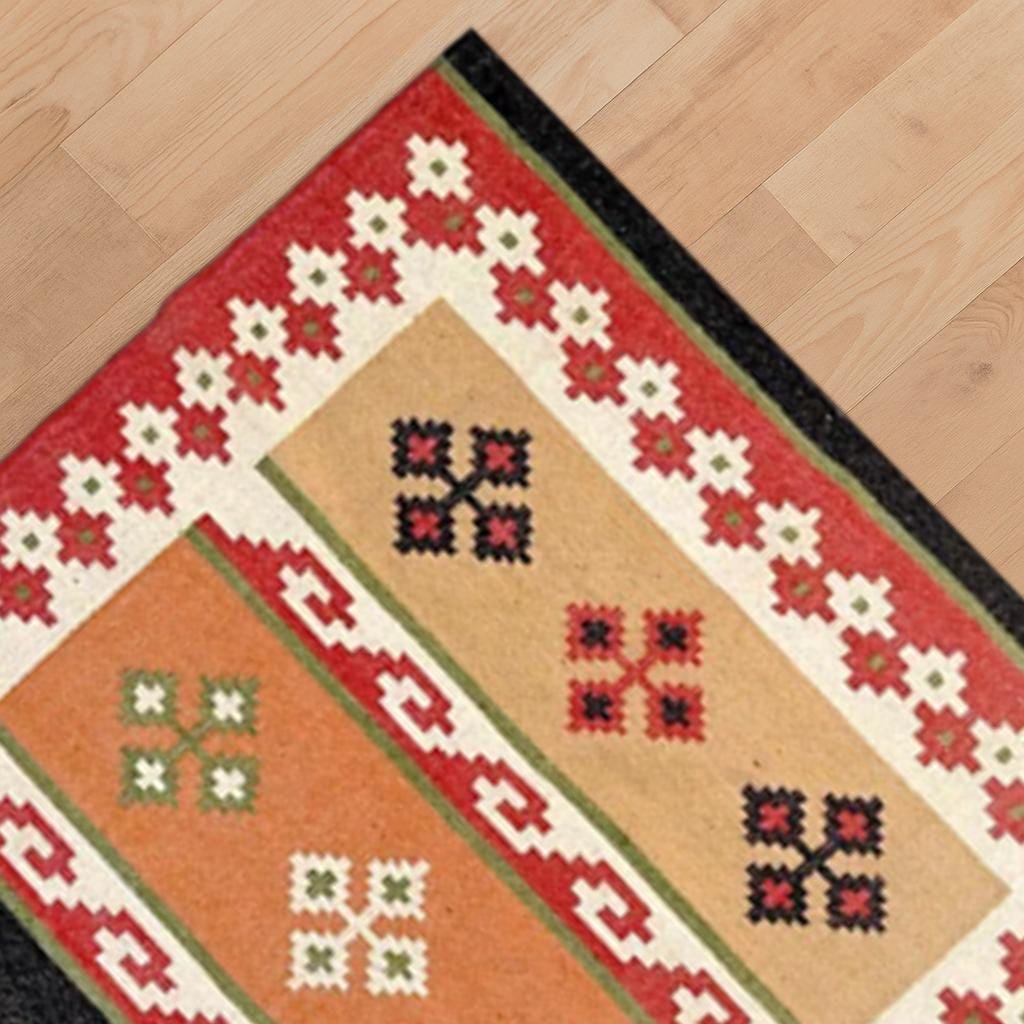Boho Kilim Jute Rug | Handwoven Natural Fiber Rug | Neutral Farmhouse Area Carpet | Vintage-Style Kilim Jute Rug | Rustic Handwoven Carpet