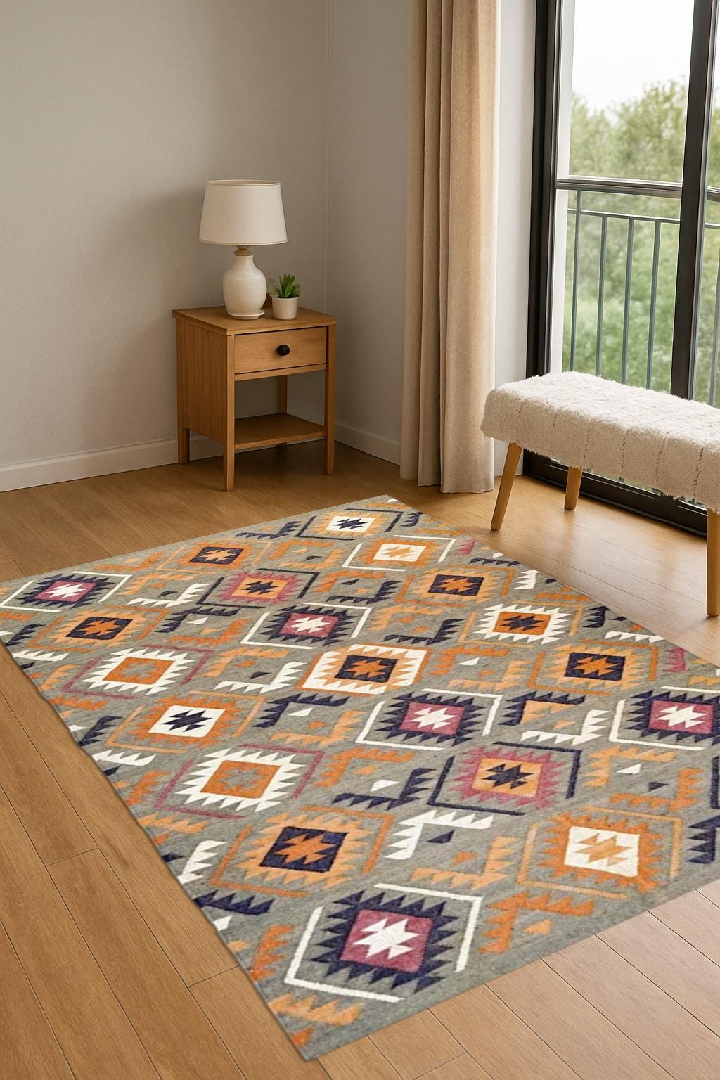 Boho Natural Area Rug | Eco-Friendly Farmhouse Carpet | Rustic Living Room Decor | Rustic Handwoven Carpet | Natural Jute Kilim Rug