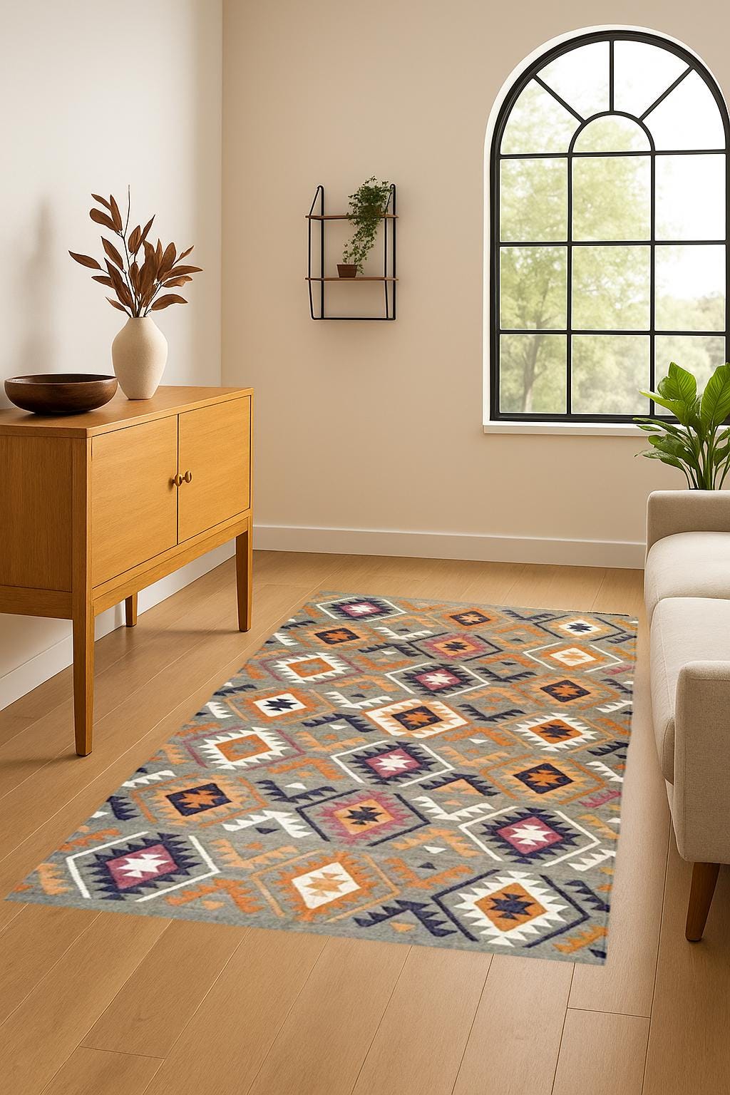 Boho Natural Area Rug | Eco-Friendly Farmhouse Carpet | Rustic Living Room Decor | Rustic Handwoven Carpet | Natural Jute Kilim Rug