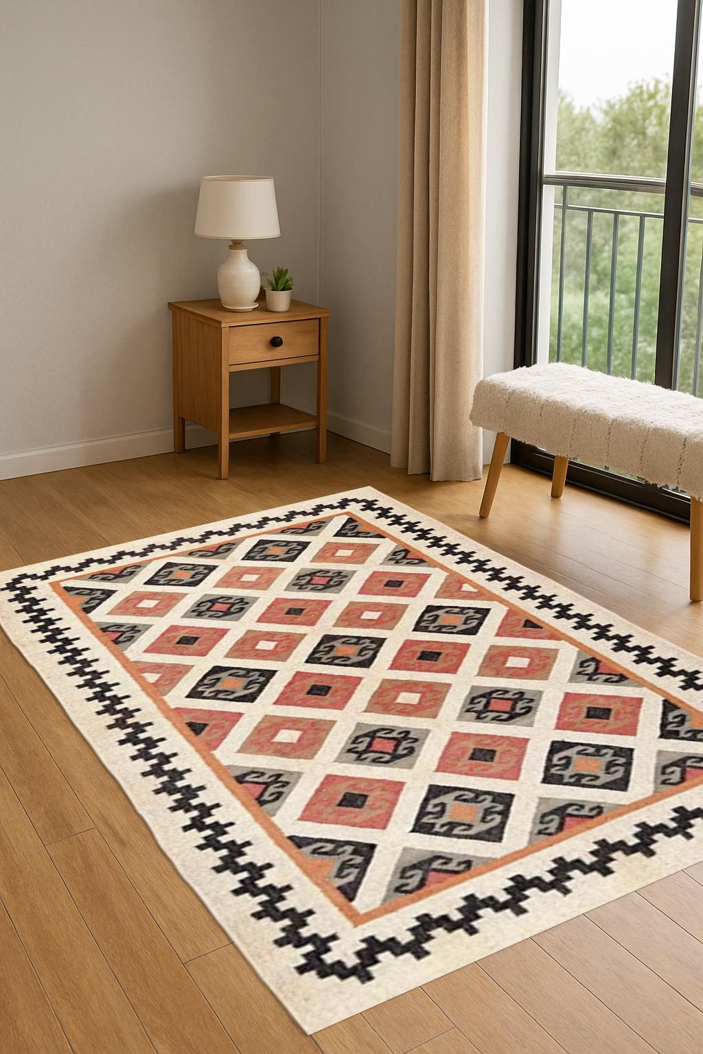 Vintage-Inspired Jute Kilim Rug| Handwoven Flatweave Carpet |Tribal Pattern Natural Rug |Sustainable Boho Decor Rug |Rustic Farmhouse Carpet