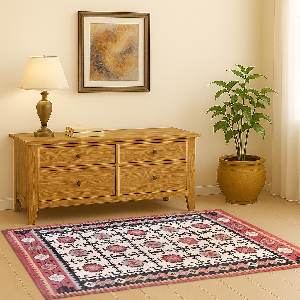 Boho Jute Kilim Rug – Handwoven Natural Fiber Rug, Neutral Area Carpet, Flatweave Home Decor, Organic Textured Rug | Tribal Pattern Rug