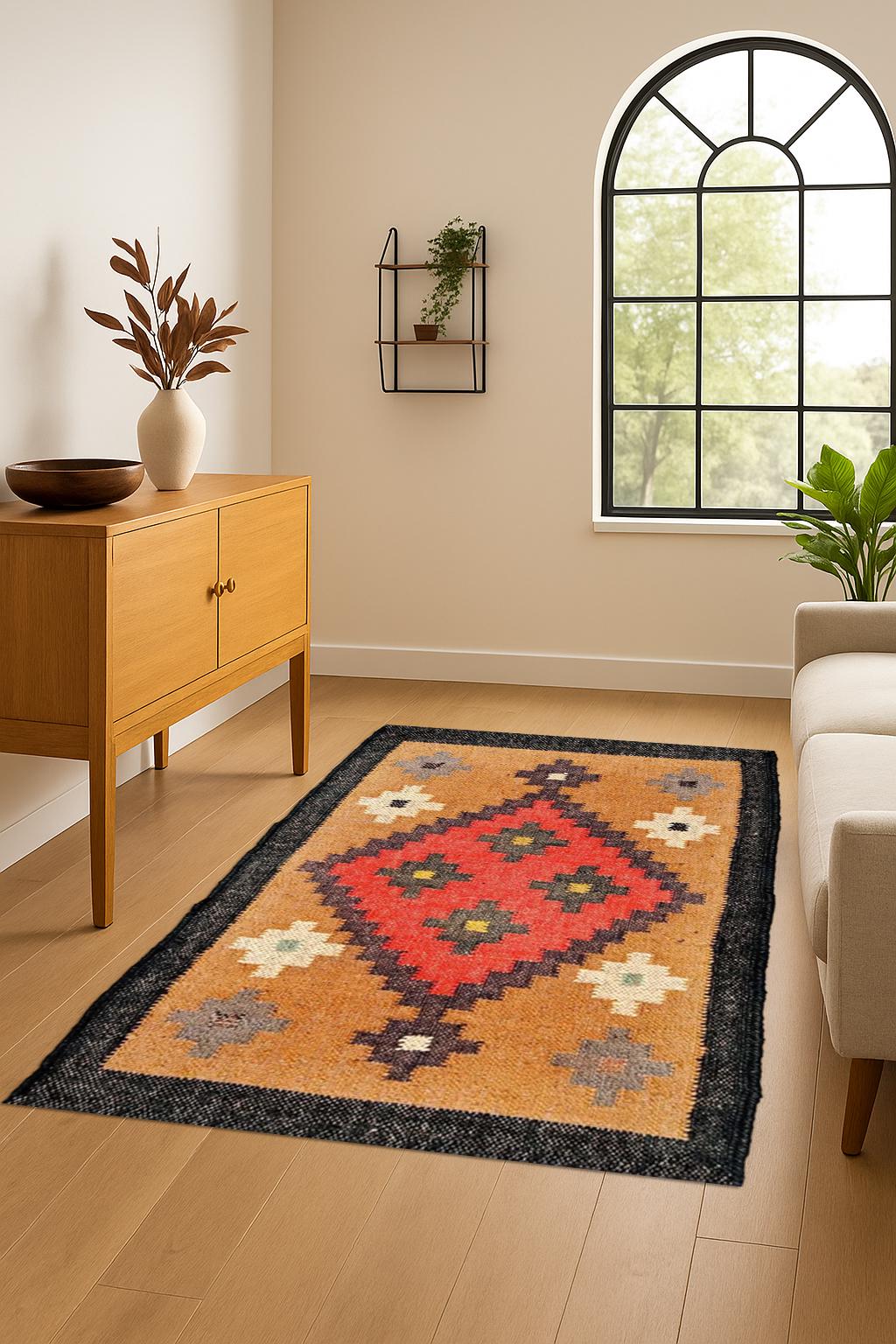 Handwoven Jute Kilim Rug – Boho Area Rug | Natural Flatweave Carpet | Rustic Farmhouse Decor | Eco-Friendly Floor Mat | Organic Textured Rug