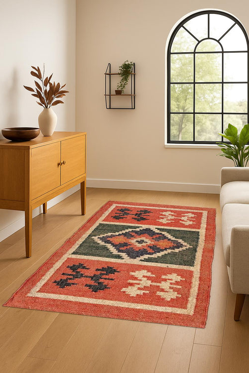 Boho Jute Kilim Rug| Handwoven Natural Fiber Area Rug |Flatweave Tribal Style Rustic Jute Kilim Rug | Handwoven Eco Area Carpet |Home Accent