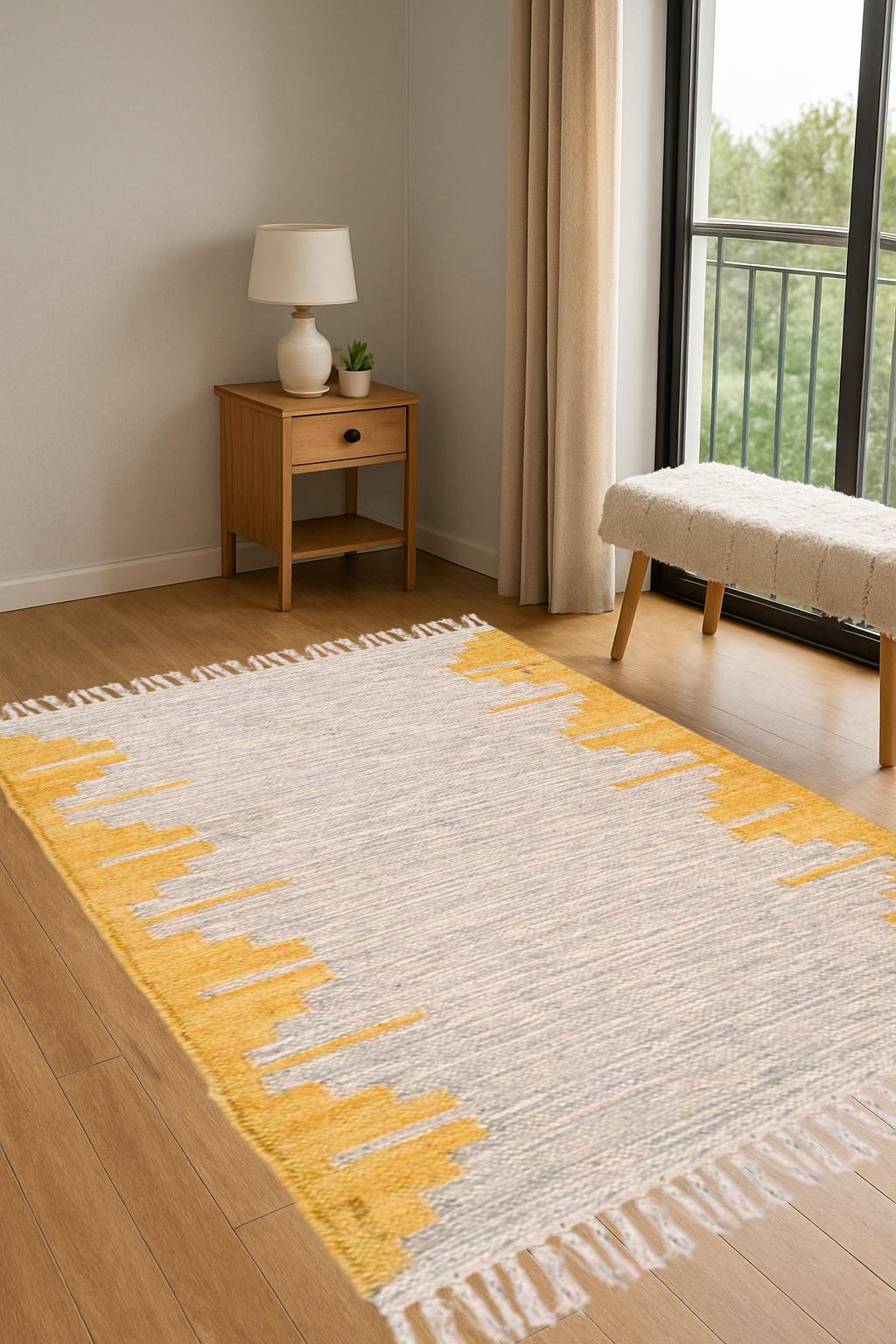 Jute Kilim Rug | Wool Jute Kilim Accent Home Décor Area Rug | Handwoven Natural Jute Kilim Rug | Flatweave Area Rug | Rustic Tribal Carpet